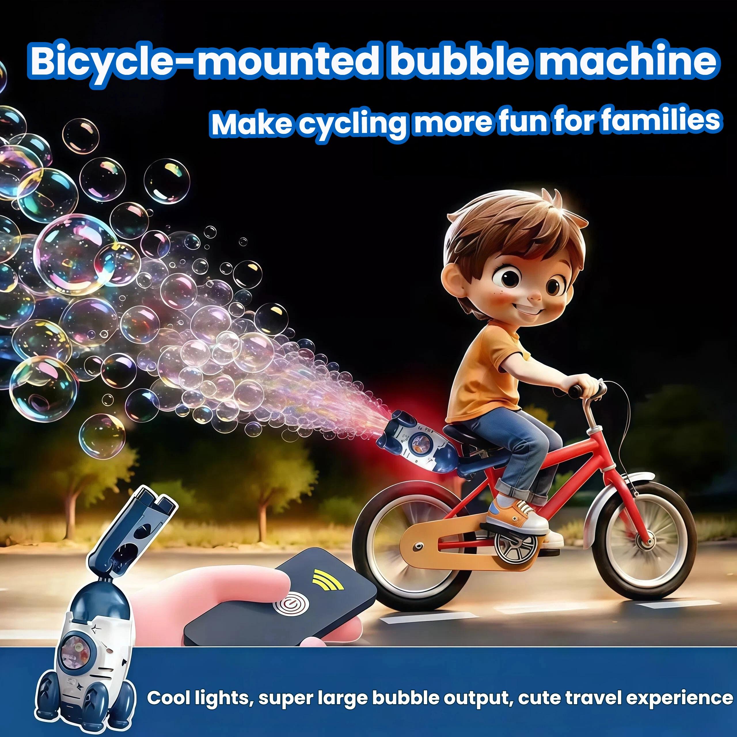 Bicycle Mounted Rocket Bubble Machine, Auto Lights, Super Bubble Output, Fits Bike/Motorcycle, Remote Control Outdoor Bubble Toy for Kids 3-6 & 6-8 Years Old （ Includes 50ML*2 Bubble Solution）