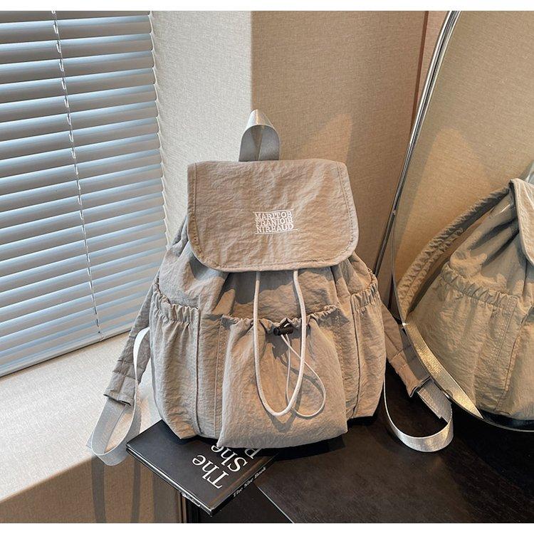 Korean Style Ins Drawstring Flap Backpack, Lightweight Nylon Casual Daypack, Large Capacity School Bag, Multi-Use Rucksack for Commute & Travel