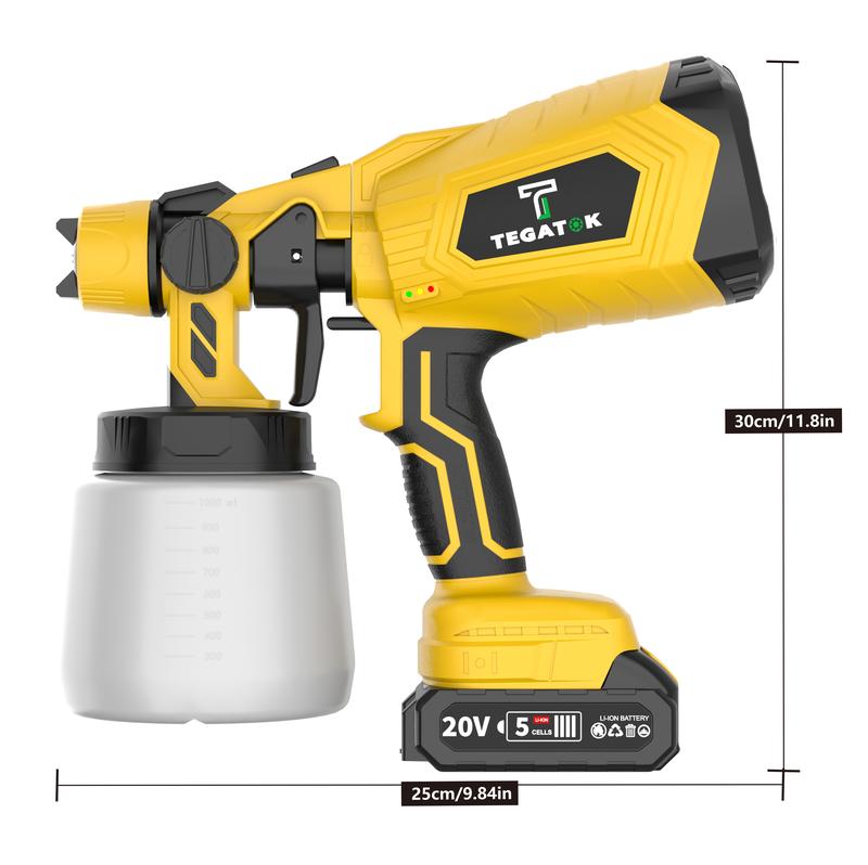 Cordless Paint Spray Gun Paint Sprayer Tool 800W High Power with 1000ml Container. Includes Battery and Charger,4 Nozzles, 3 Patterns for House Painting, Furniture, Cabinets, Compatible with Stains, Sealers and Latex Paints,Easy Cleaning