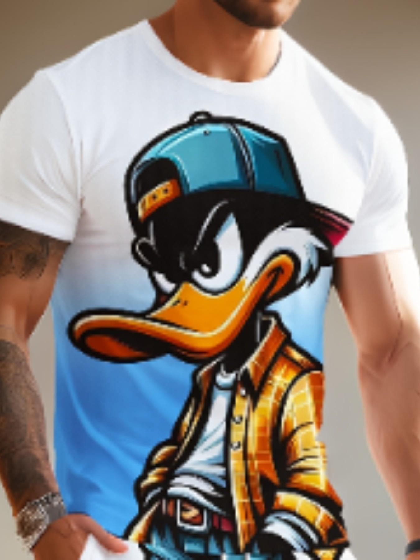 Men's Summer Gradient Patchwork Set, Cartoon Pattern Short Sleeve T-Shirt and Shorts, Breathable and Quick-Dry, Ideal for Outdoor Activities