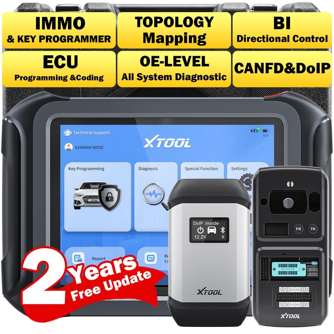 XTOOL X100 MAX Bidirectional Scan Tool with ECU Pr0gramming and C0ding, Wireless Automotive Diagnostic Tool with Topology Map and [KC501 Adapter $600 Kit], 42+ Resets, FCA/CAN FD/DoIP, 2-Year Updates