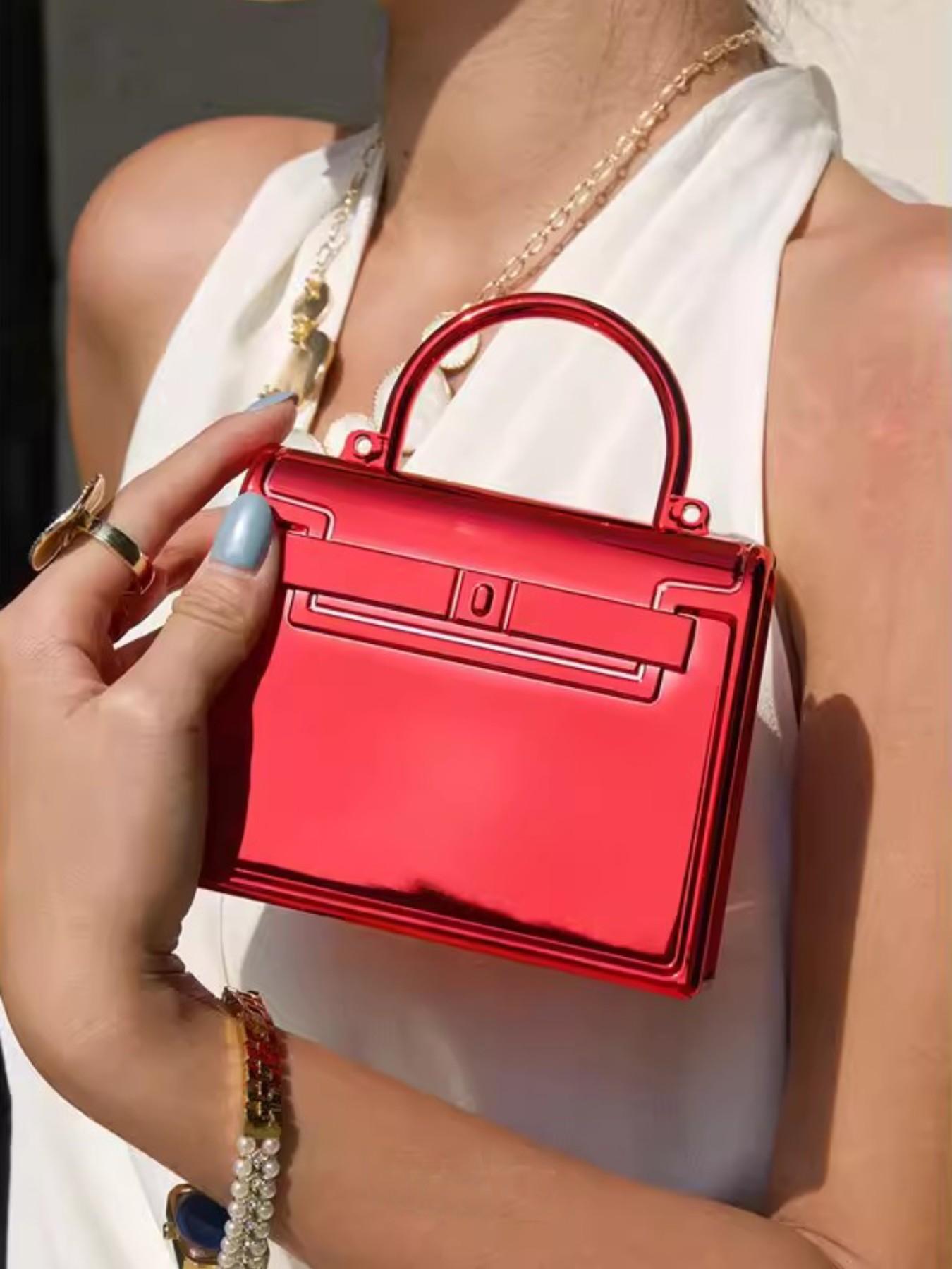 Spring Summer Glossy Acrylic Mini Bag, Kelly Platinum Small Square Bag, Party Handbag, Retro Lock Clutch, Lady Chain Wallet, Evening Box Bag