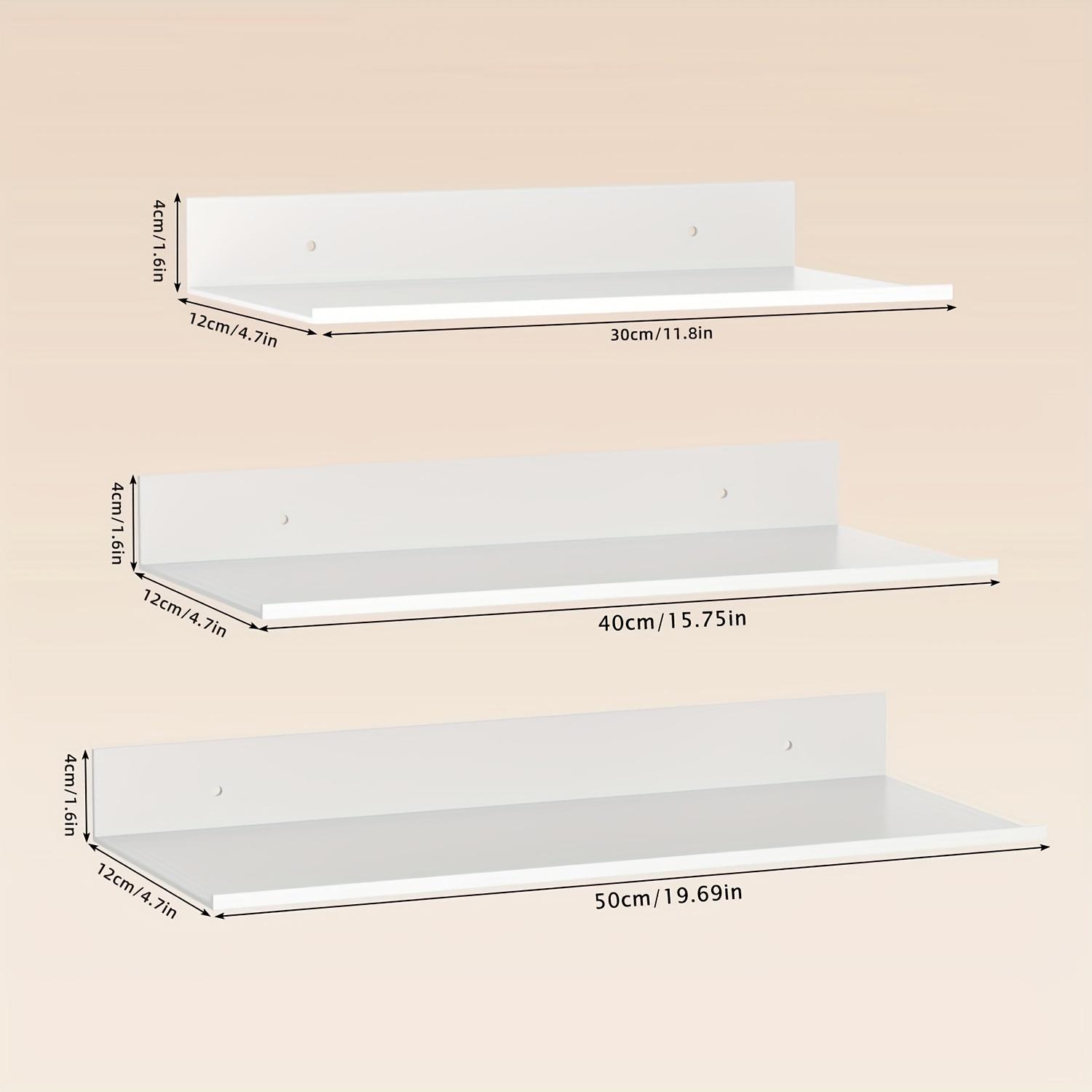 30/40/50cm Wall Shelf Metal Bathroom Floating Shelves, No Drill Mirror Shower Organizer, Living Room Kitchen Storage Ledge, Wall Mounted Shelf