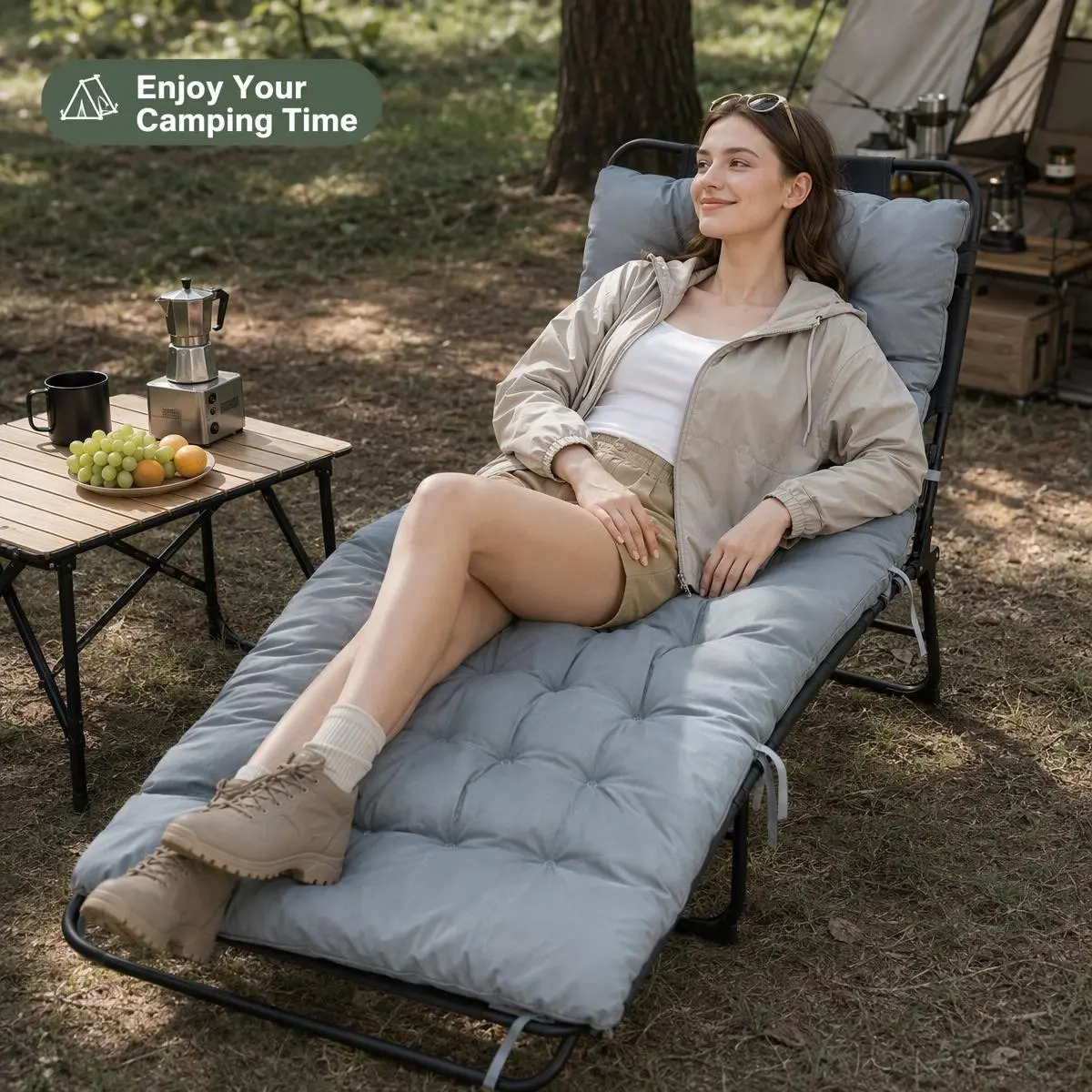 Thick Padded Folding Lounge Chair Mattress Pad, Portable Recliner Cushion Replacement with Fixing Straps for Camping Office Home Beach Nap, 69x22 Inch (Chair NOT Included)