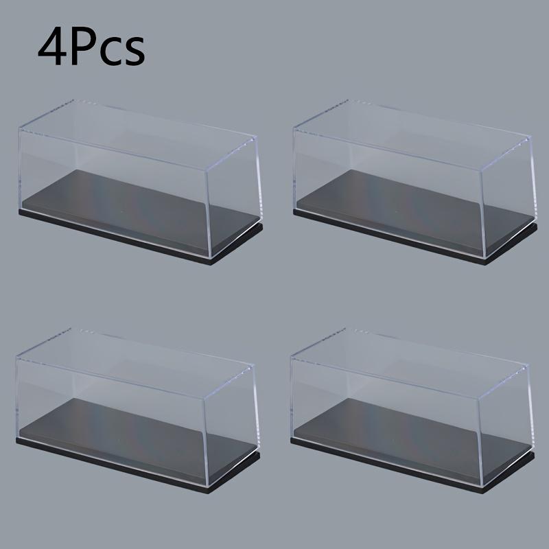 4 Transparent Dust-Proof Acrylic Display Boxes, / Base Options, 4.17x1.87x1.87 Inches, Ideal for 1:64 Scale Models, Collectibles, Toy Storage