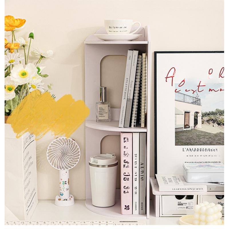 Space-Saving Multi-Layer Table Corner Rack, Stylish Wood Plastic Storage Shelf with Round Corners, Perfect Gift for Books, Cosmetics, Office Supplies, Table Organizers