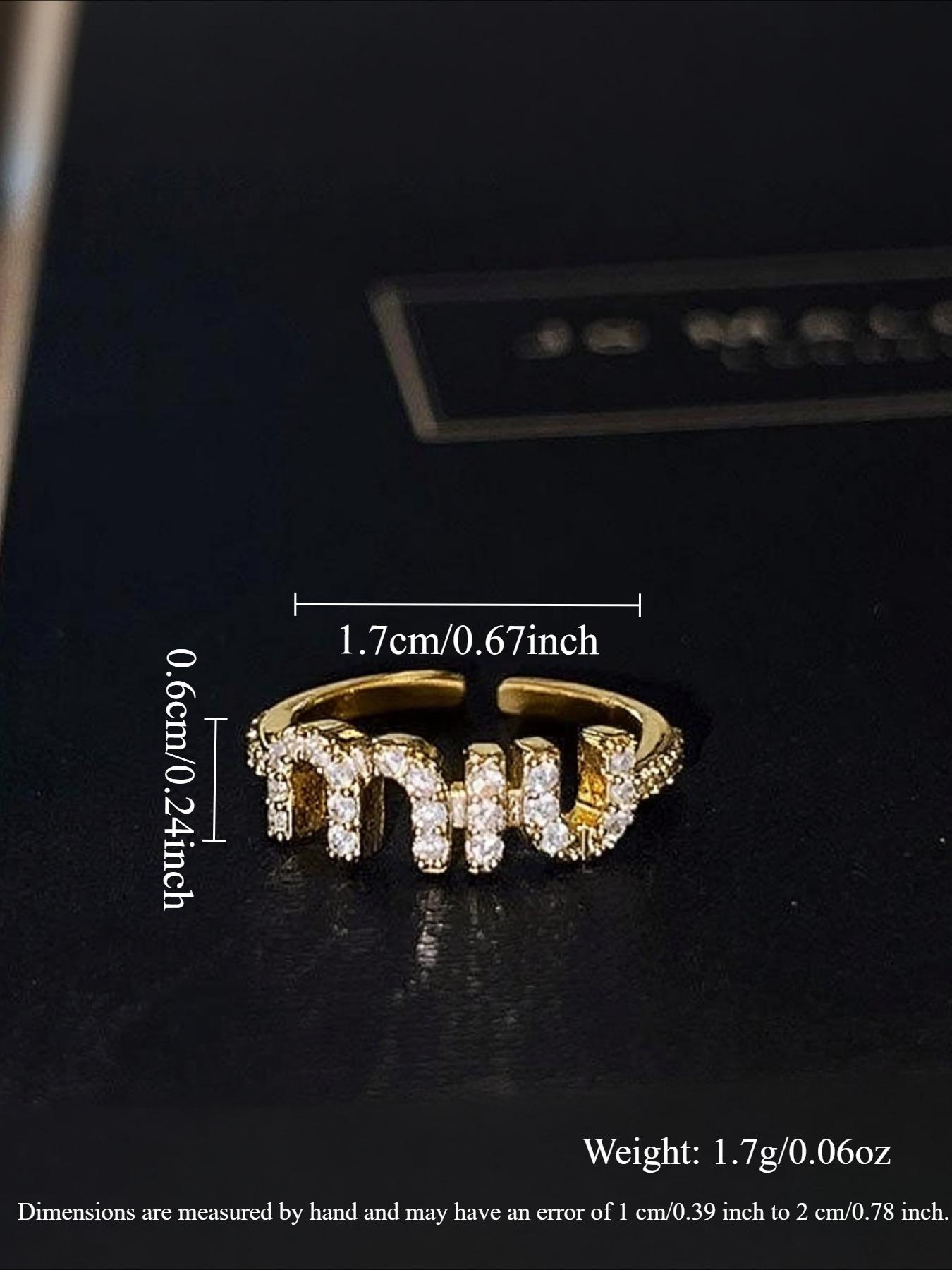 Women's Elegant Adjustable Zircon Letter Ring, Fashionable Open Design, Perfect for Daily Wear & Commuting, Stylish Jewelry Gift Idea, Unique Rings