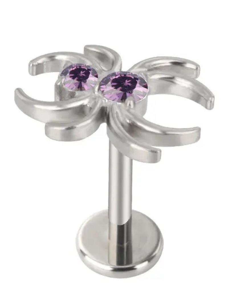 Astm F136 Titanium Spider Ear Studs, Double Round Cz Paved Top, Threaded Labret Tragus Lip Earrings, Punk Style, All Seasons