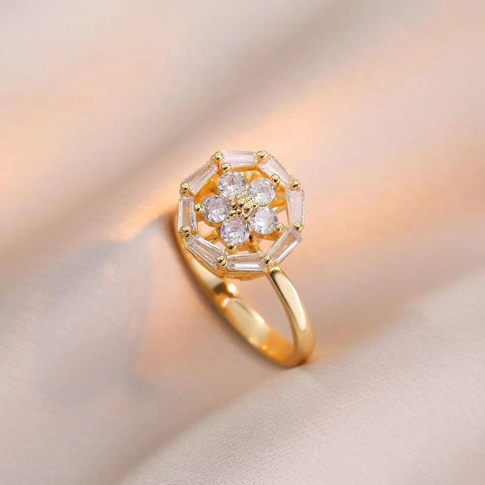 Colorful rotating white stone geometry niche novel design pendant temperament All-match three-piece set, shiny rotating earrings & necklaces & rings,Moissanite Earrings diamond stud holiday party gift woman birthday gift