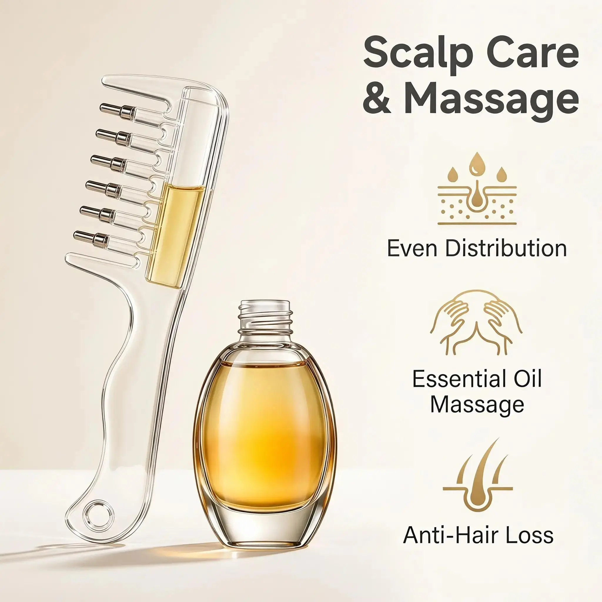 Stainless Steel Scalp Applicator Comb Tool - Refillable Anti-Tangle Head Care Brush for Applying Serum, Roller Ball Hair Oil Dispenser, Portable Massager for Hair Growth Essential Oil