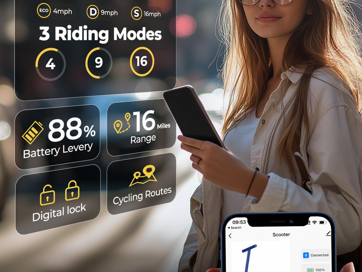 Electric Scooter, Powerful 350W Motor, Up to 16Mph & 16 Miles, 8.5" Tires, Folding E-Scooter for Teen and Adults, APP Contral