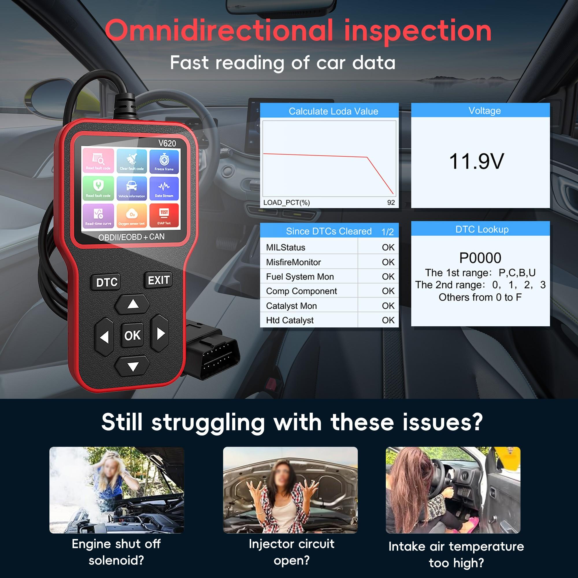 Professional Obd2 Scanner Diagnostic Tool, Automotive OBD2 Scanner with Upgrade Battery Tester - Diagnostic Tool for Cars That Check Engine Light & Emissions Readiness Read and Clears Vehicle Error Codes for All OBD II Protocol Vehicles Since 1996