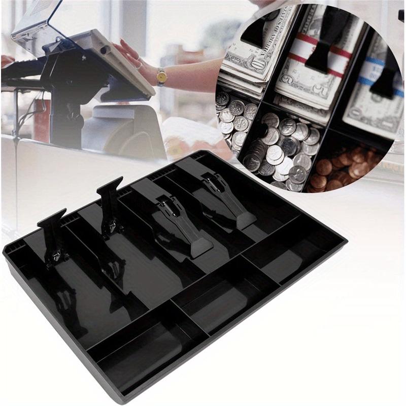 3/4/5 Compartment Black Plug-in Cash Drawer with Tray, Layered Sorting for Banknotes & Coins, Wear-resistant Large Capacity Finance Storage Cabinet for Commercial Shops