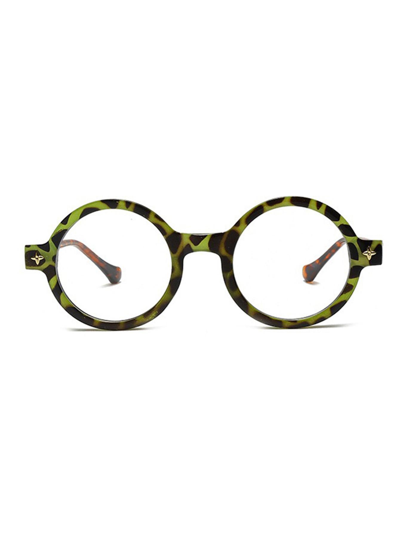 Vintage Tortoiseshell Pattern Eyeglasses, Retro Round Frame Eyeglasses for Women & Men, Fashion Eyeglasses for Work, Daily Clothing Decor, Perfect for Student Daily Use, Leopard Pattern Eyeglasses