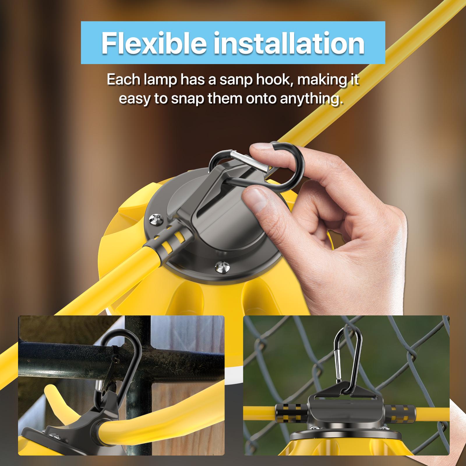 HYPERLITE Construction String Lights: 50FT/100FT 5/10 Bulbs String Work Lights with Climbing Hooks - IP65 Waterproof Linkable LED Construction String Lights for Job Site Attic Renovation Crawlspace Lighting，Outdoor，SpringGlowUp