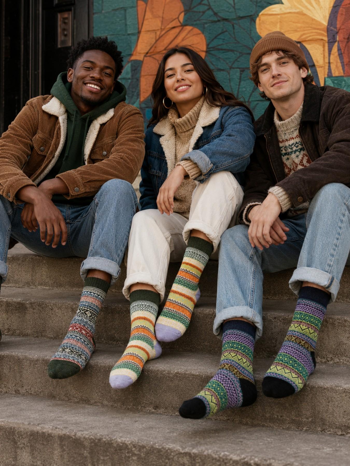 10 Pairs Unisex Vintage Knit Crew Socks, Cozy Fall Winter Patterned Socks for Men & Women, Warm Casual Socks for Sneakers, Boots, Streetwear & Everyday Outfits