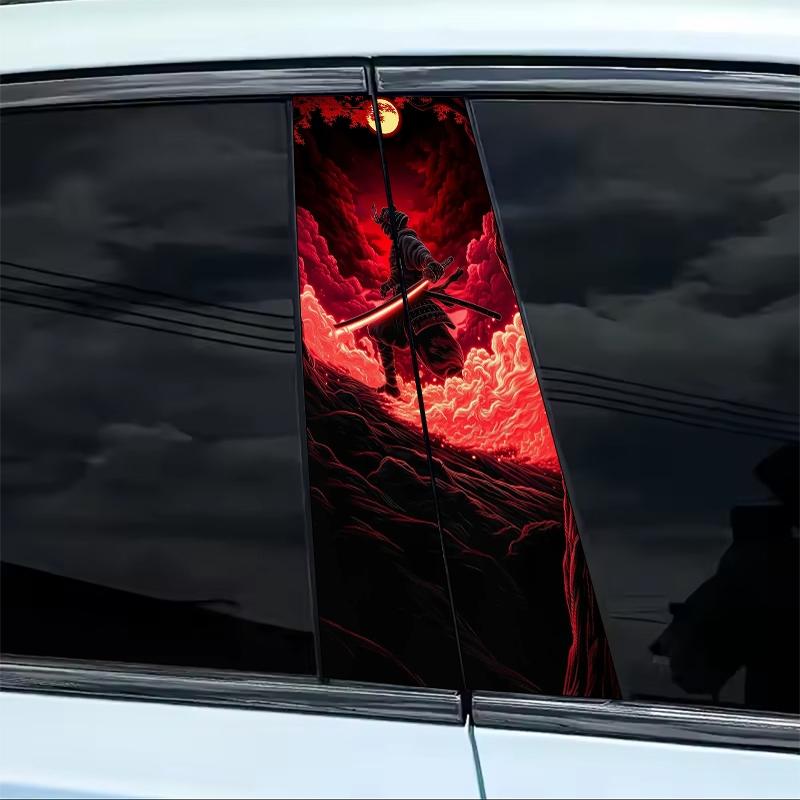 Akatsuki Samurai Style Themed Stickers 2-piece B-pillar waterproof, scratch-resistant, suitable for all models - cars, suitable for Audi, Honda, Mitsubishi, Ford, Volkswagen, BMW, Opel, Porsche, Citroen. Sedan, SUV, MPV