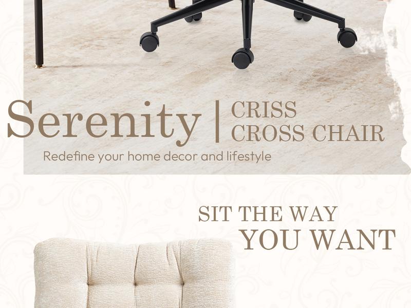 Dowinx Criss Cross Chair with Wheels, Premium Fabric Morden Home Vanity Chair Wide Seat，DualLayer Thickened Cushion