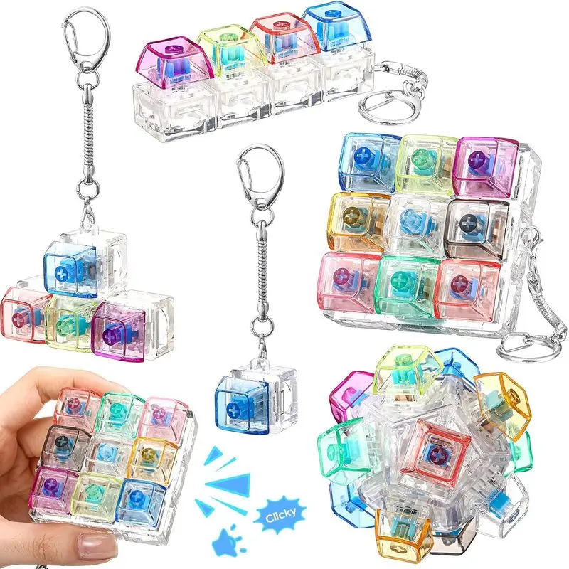 Halloscume 5 Pcs Keyboard Fidget Clicker Keychains 5 Transparent Styles