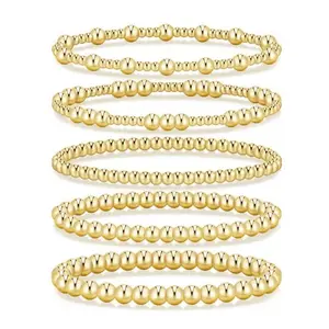 17KM Gold Bracelet for Women Waterproof, Beaded Strand Bead Ball Bracelet stack Adjustable  for Gifts