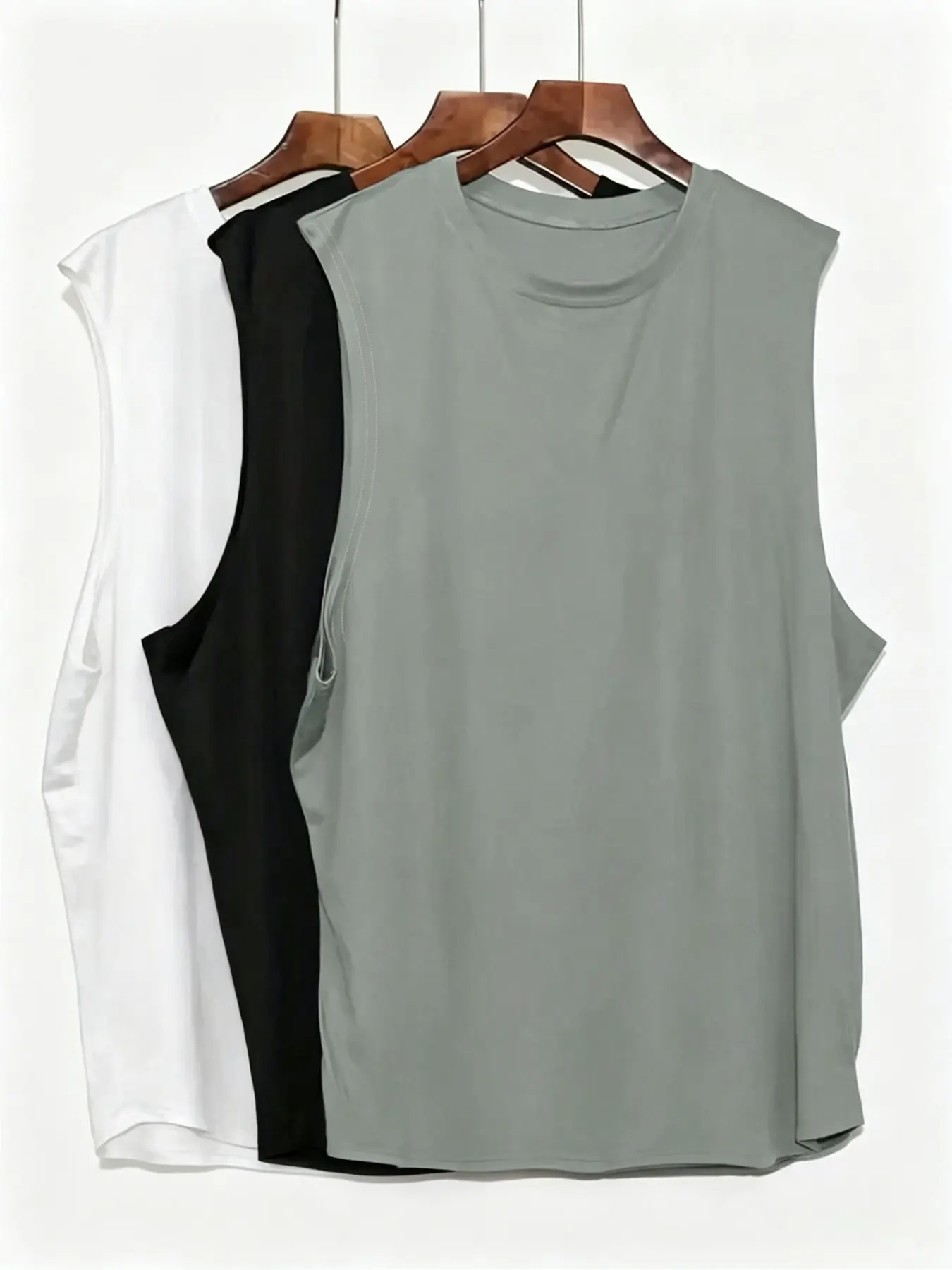 Plus Size Men's Solid Color Round Neck Tank Top, Regular Fit Casual Minimalist Basic Lightweight Comfy Sleeveless Pajama Top for Spring & Fall, Men's Sleepwear for Daily Wear,  Pajama Sets