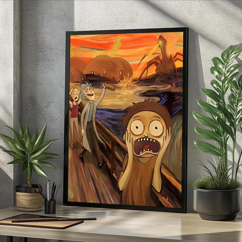 Vintage Cartoon Anime R-Rick And M-Morty Painting Calligraphy Fashion Canvas Wall Art Poster, Modern Aesthetic Waterproof Print, Fade-Resistant & Scratch-Proof Texture, Trendy Home Decor for Living Room Bedroom Office, Multiple Sizes