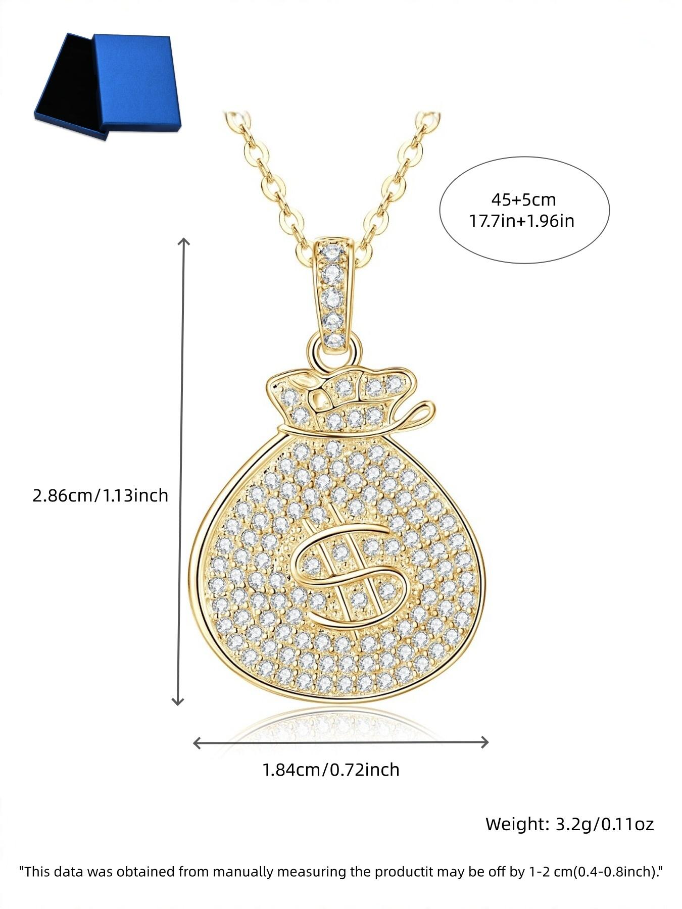 Sparkling CZ Money Bag Pendant Necklace, Iced Out Dollar Sign Necklace, 14K Gold Plated Wealth Lucky Jewelry for Women Men, Hip Hop Everyday Wear Gift