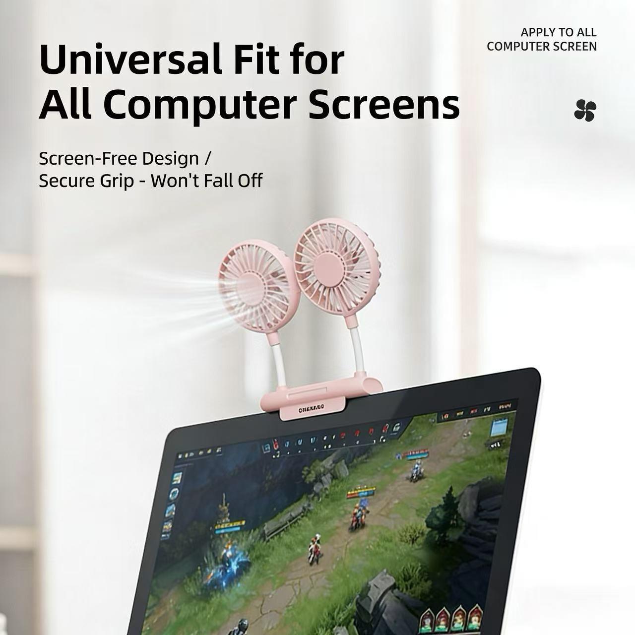 Desktop fan, monitor fan clip with 2 fan heads,3gear wind speed, office desk fan, USB powered cooling fan, quiet breeze, portable fan that does not take up space, suitable for laptops, games, homes, conferences, desktop computers