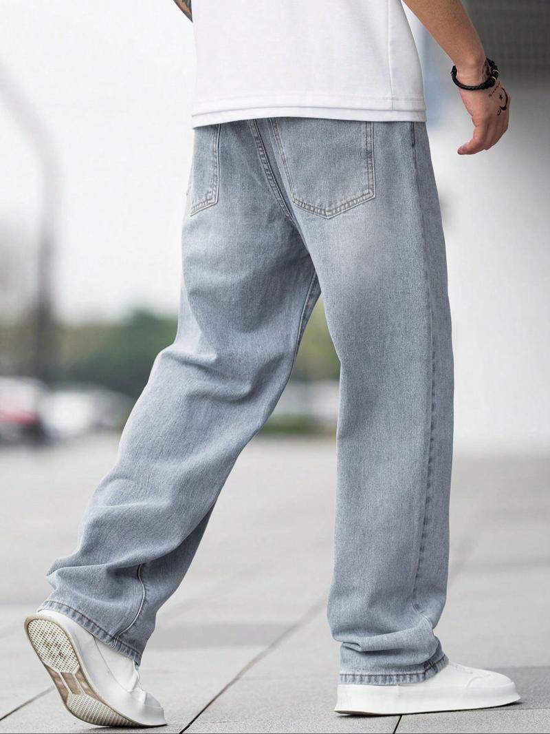 Men's Loose Straight Leg Jeans, Minimalist Jeans, New Trendy Street Style Casual Pants, Fashion Versatile Denim Trousers for Men