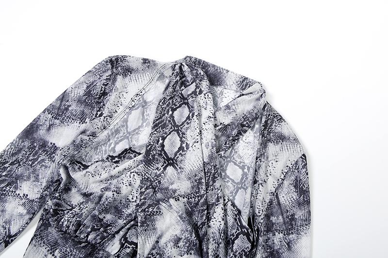 DOUCIU Mature Sexy Hot Nightclub Bar Party Social Women'S Thin Mesh Printed See Though  Long Draped Straight Long-Sleeved Dress