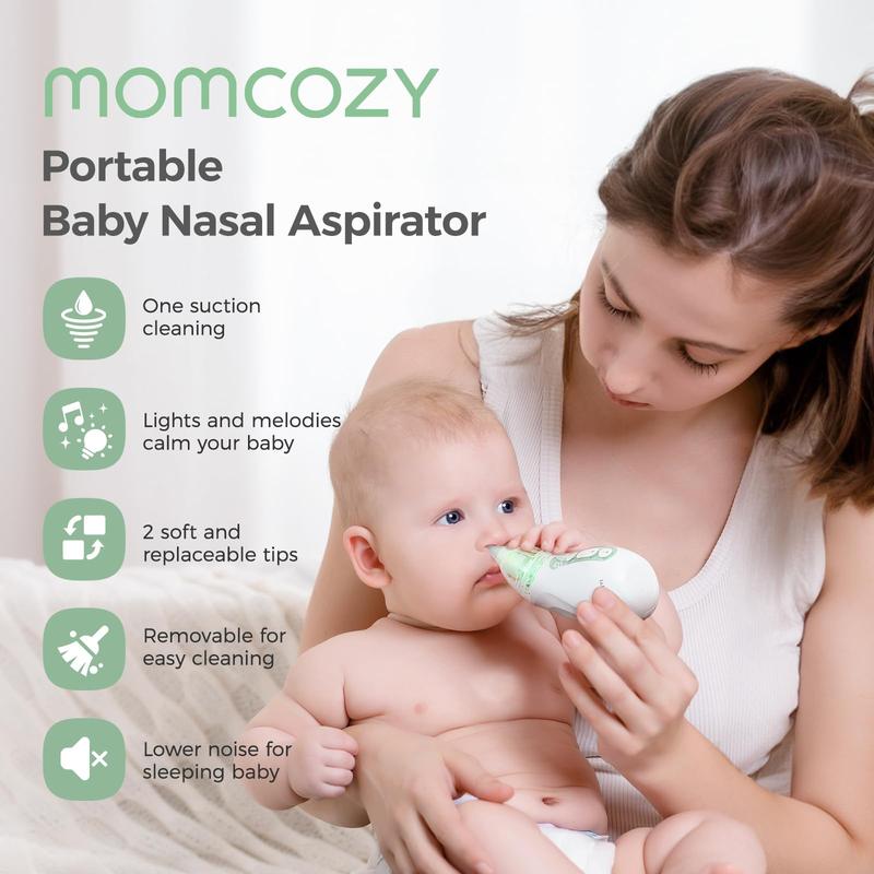Momcozy Baby Nasal Aspirator, 3 Suction Levels Electric Nose Cleaner for Infants Newborns Toddlers, Portable with Light Music Soothing