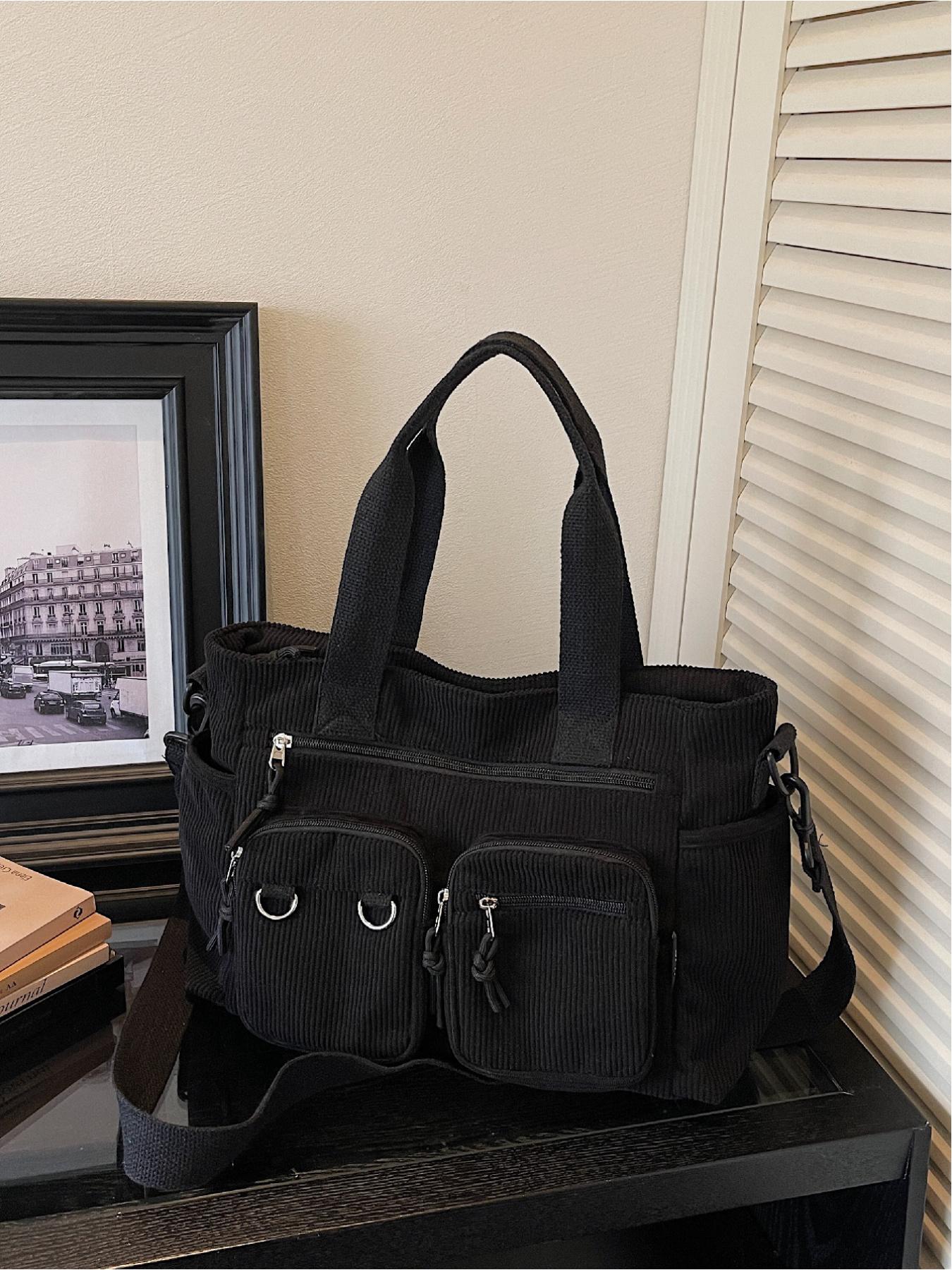 Women's Large Capacity Casual Solid Color Multi-Pocket Crossbody Tote Bag, Versatile Commuter Bag for Daily Use, Stylish Ladies' Outing Handbag, Stylish Square Bag