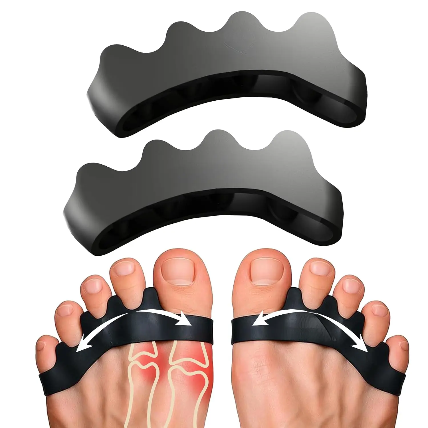 Toe Separators, Spreaders, Spacers, Straightener, XL |   To Correct Toes for Men and Women, Bunion Corrector, Foot Pain, Plantar Fasciitis, Over 50% Thicker