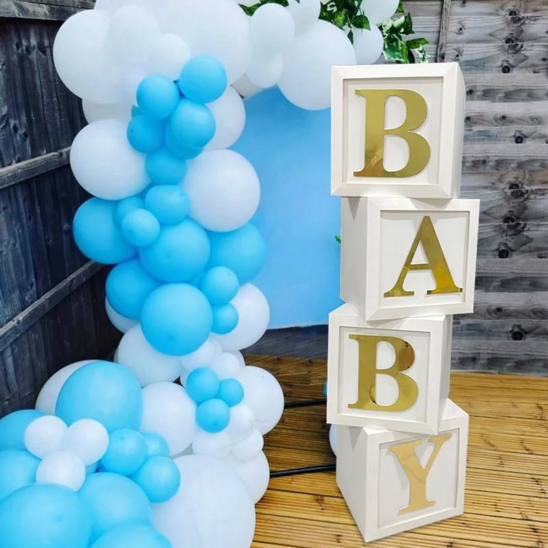 Wood Grain Printing Baby Shower Display Boxes Decoration, Neutral Gender Reveal Backdrop Brown Baby Stacking Blocks Backdrop for Kids Birthday Party