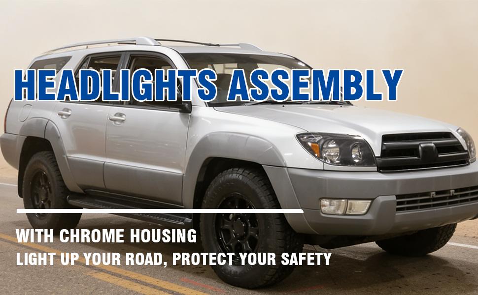 Headlight Assembly with Bulbs Compatible with 2003 2004 2005 Toyota 4Runner Headlamp Black Housing Replacement Pair#TO2502146,  TO2503146