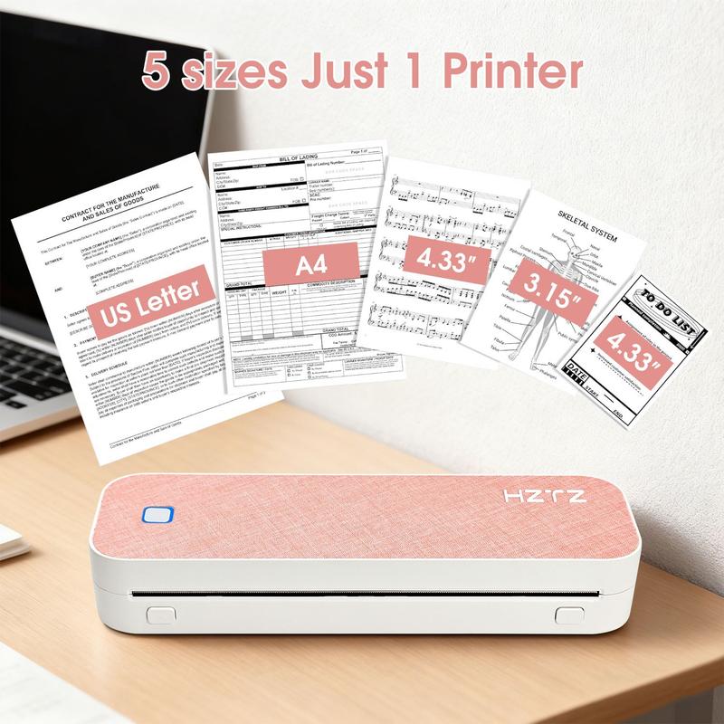 Portable Inkless Thermal Printer, A4 Size, Prints Documents & Labels, Wireless Connection, USB Charging, Ideal for Travel & Office