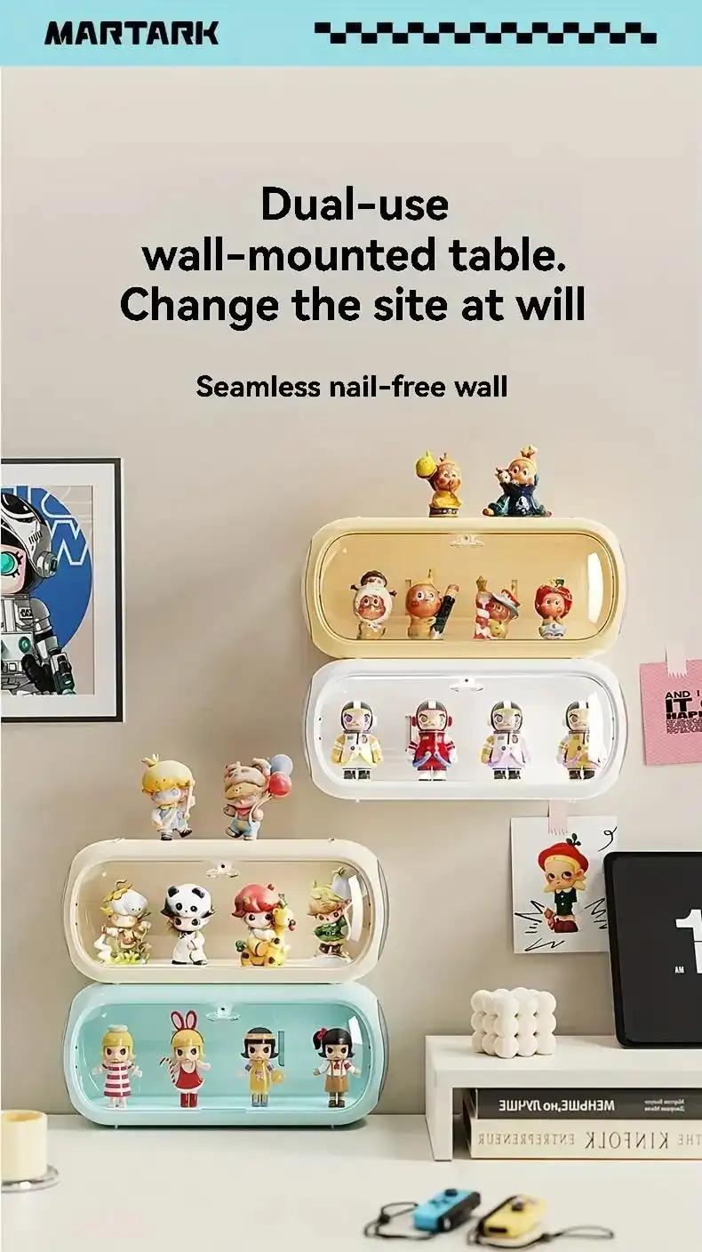 Multi-layer Stackable Collectible Display Box - Transparent Dustproof Acrylic Storage Box with Safety Compartments, Space-saving Organizer for Dolls, Figurines, Model Toys, and Collectible Items (White/Blue/Yellow), Doll Storage Display Cabinet