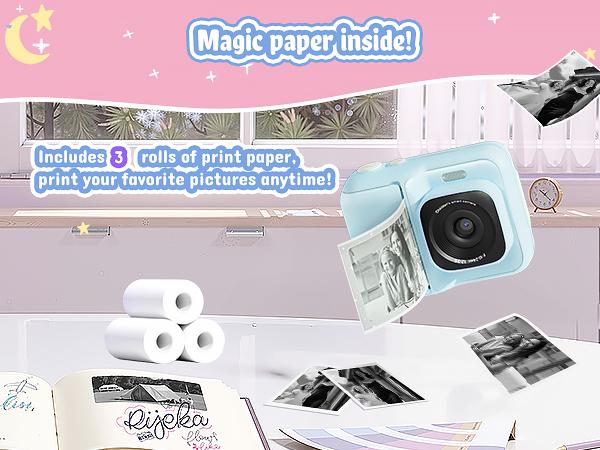 Instant Print Camera for Kids, HD Digital Camera, Christmas Birthday Gifts for Kids, Portable Toy Camera with 32GB SD Card & 3 Rolls Printing Paper