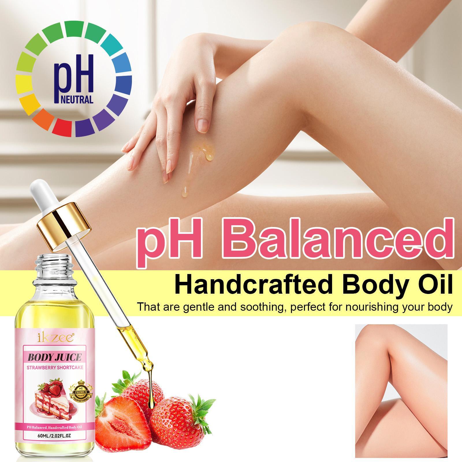 Ikzee Strawberry Cake Body Juice Oil, Non-Greasy 60ML Long-Lasting Scent Moisturizing Women Care Oil, Strawberry Scented Body Oil, Birthday Gift