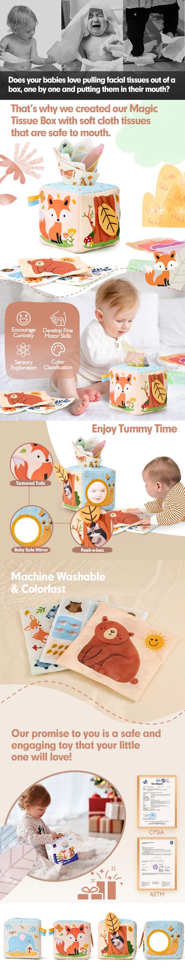 Hahaland Baby Tissue Box Toy-Stuffers 6-18 Months Old Sensory Pulling Play Scarf Toy Montessori Toys Must Haves Valentines Day Baby Gifts Easter Basket Stuffers