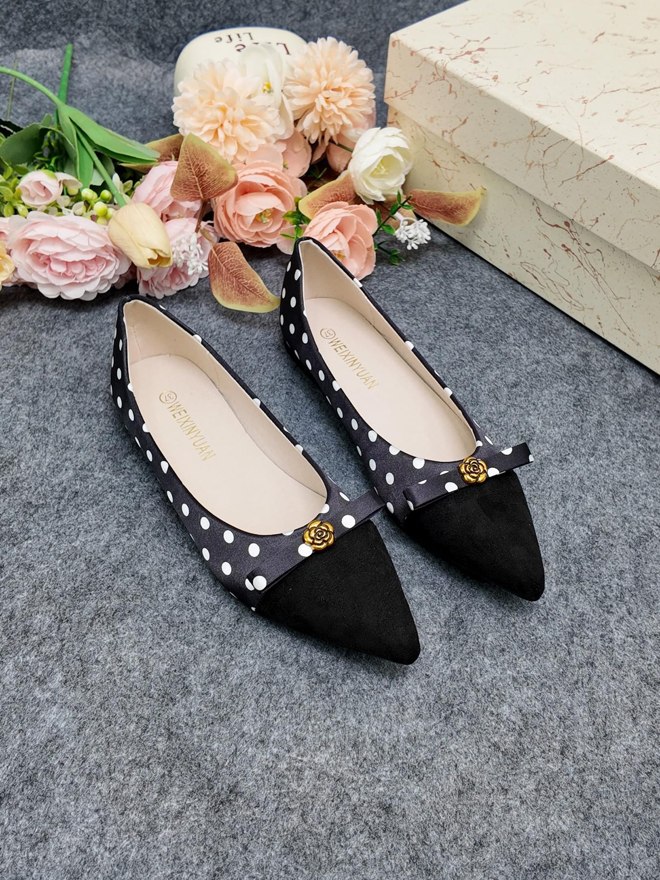 Elegant Polka Dot Textile Shoes, Soft Rubber Sole, Casual Style, All-Season Wear, Perfect for Office & Commute, Women's Footwear