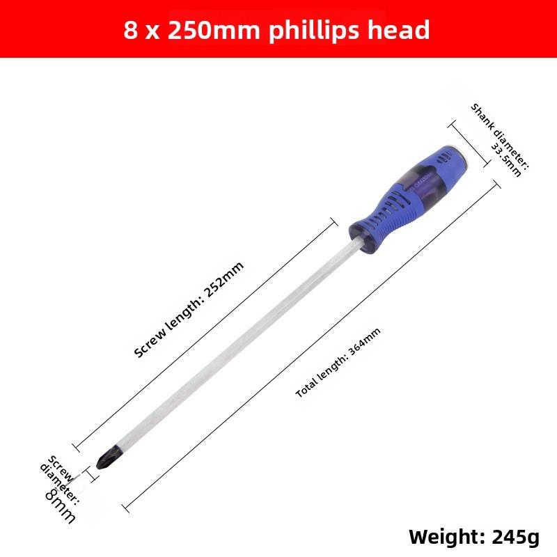 Impact-resistant multi-functional screwdriver, cross-head and flat-head, industrial-grade, extended length, flat-head, torx screwdriver