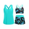 Holipick Three Piece Tankini Set Swimsuits for Women Bathing Suits Swim Tank Top with Bra Boy Shorts Teens Girls Swimwear