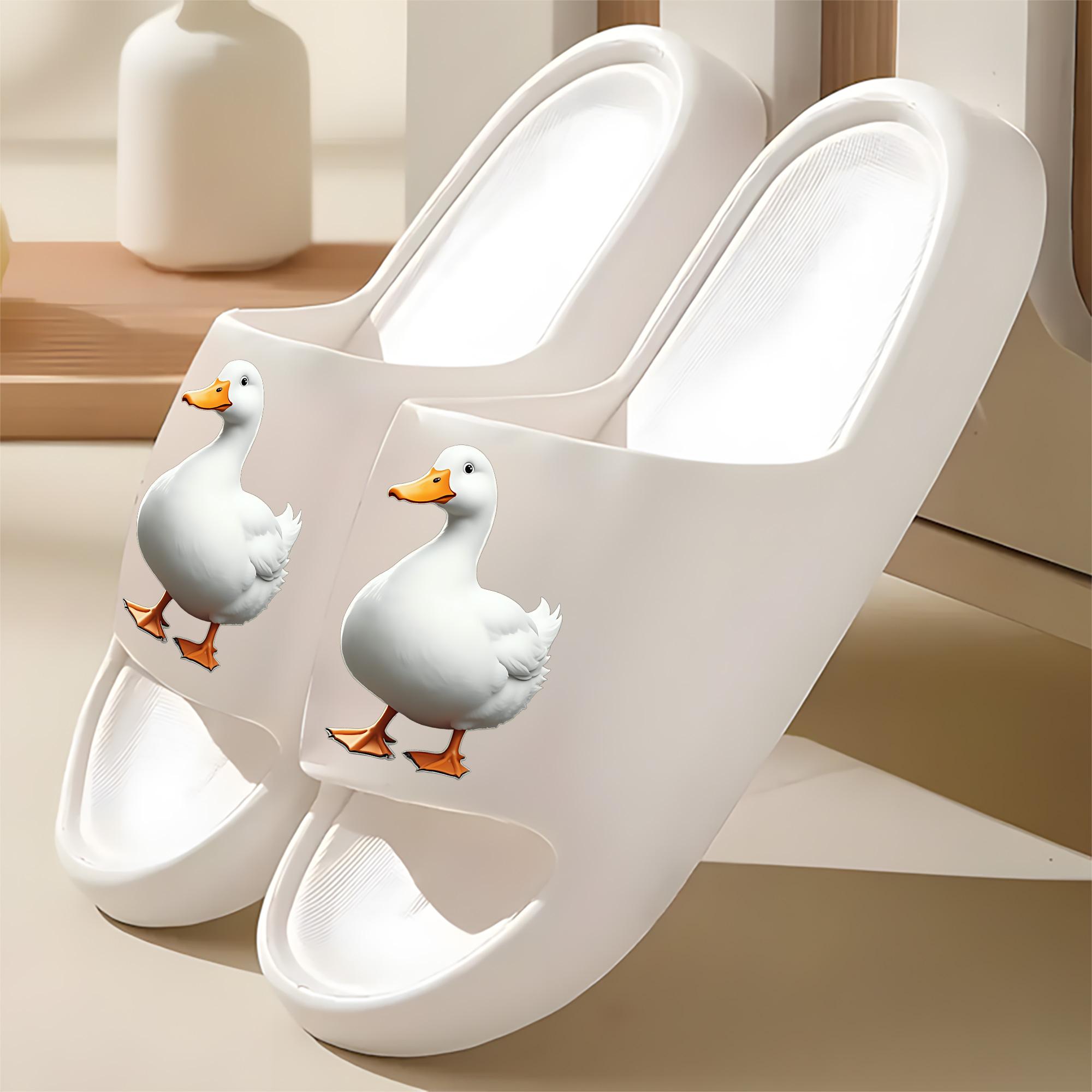 Cute White Duck Print Slippers for Women Men Soft Comfortable Home Indoor Non-Slip House Shoes Lightweight Warm Winter Summer Slipper Footwear