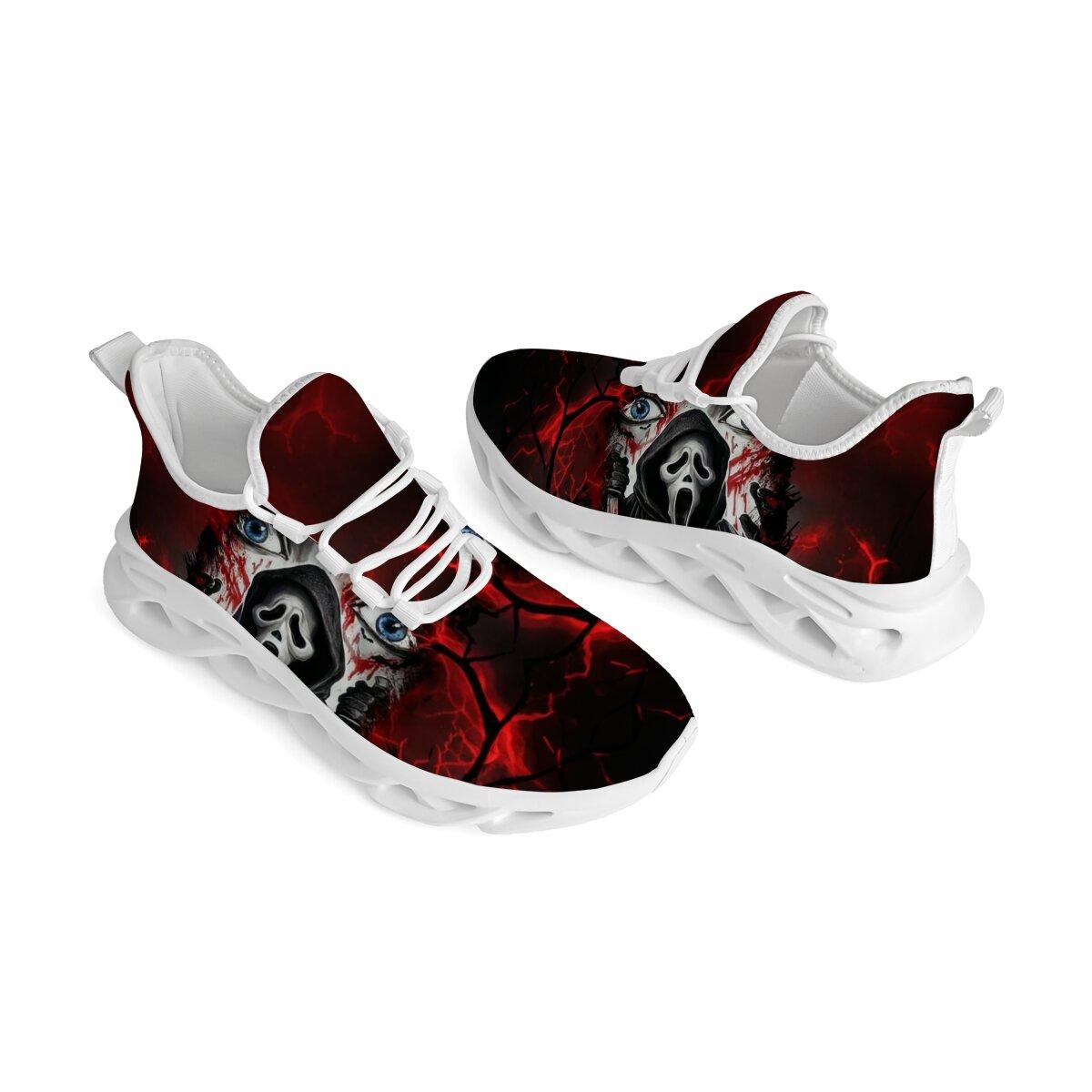 Men Women Halloween Horror Mask Print Sneakers Breathable Mesh Lace Up Blade Type Walking Shoes Lightweight Casual Sports Footwear Outdoor Walking Shoes Holiday Gift