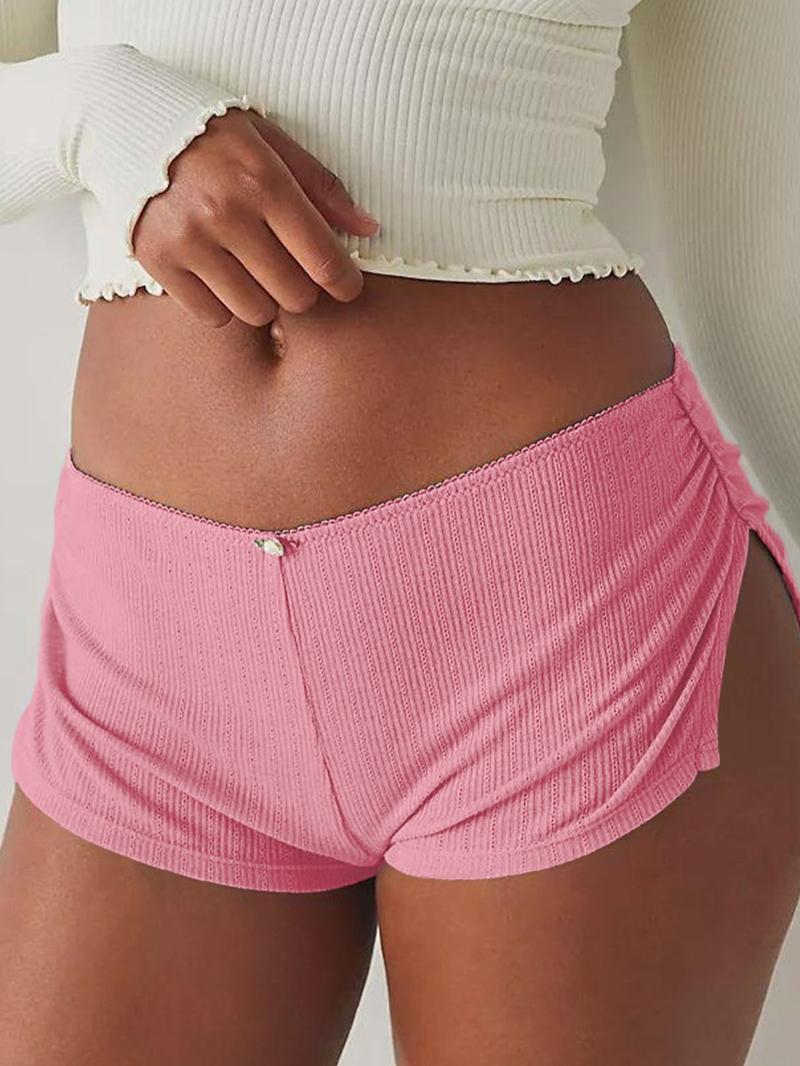 Three-pack Women's Y2K Shorts, Micro Shorts Side Slit Stretch Pajamas Shorts, Slim Fit Ruched Bottoms Cute Leggings