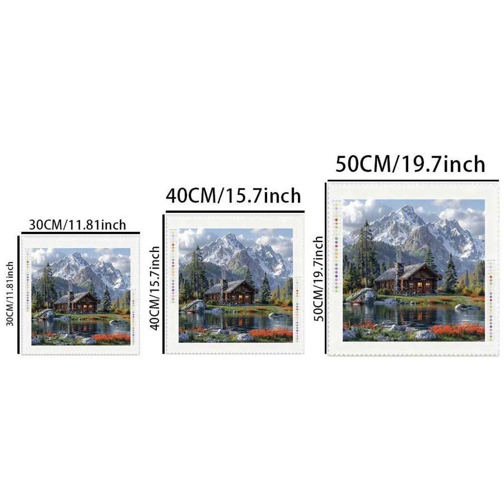 DIY 5D Flocking Cloth Diamond Painting Kit, AB Drills, Fairy Dust Drills, Crystal Drills, Mountain, House, Lake, Diamond Embroidery, Special Craft Diamond Art Set, Wall Decor, Gift for Family, Loved Ones, Friends