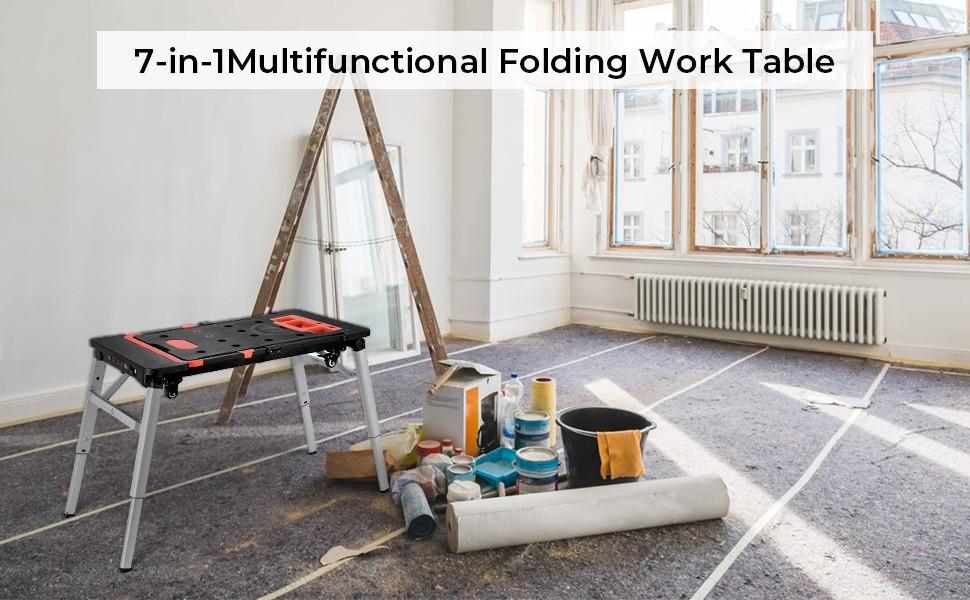 Multifunctional Folding Work Table,7-in-1 Design for Garage Use as a Portable Workbench, Sawhorse, Scaffold, Platform, Car Creeper, Dolly, and Hand Truck, Featuring 4 Wheels,Father'sDayGift Multifunctional Folding Work Table,7-in-1 Design for Garage Use as a Portable Workbench, Sawhorse, Scaffold, Platform, Car Creeper, Dolly, and Hand Truck, Featuring 4 Wheels,Father'sDayGift