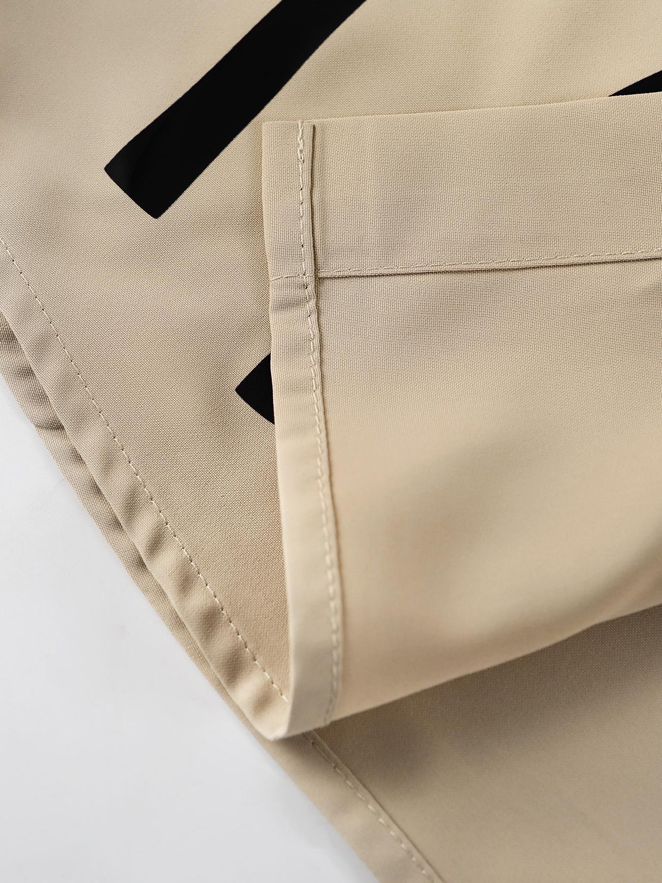 Men's 2-Piece Summer, Tropical Casual Set - Beige Short-Sleeve Button Shirt with Black Palm Tree Print & "Summer" Embroidery + Black Drawstring Waist Shorts, Lightweight Breathable Fabric, Relaxed Fit, Versatile for Beach Vacations, Weekend Wear