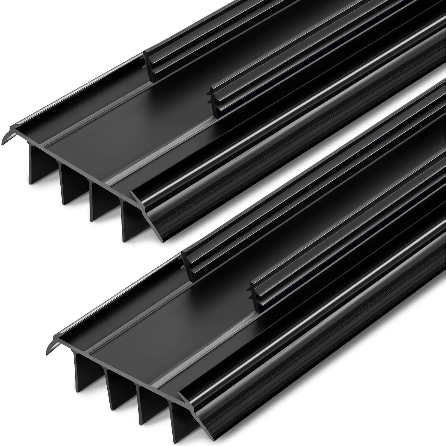 2 Pcs Kerf Style Door Bottom Seal with Vinyl Fins, Black 36" Long 1 3/4" Wide Threshold Strip, Weatherstrip, Interior Exterior Door Sweep, Blocks Draft Dust Air, Energy Saving Seal